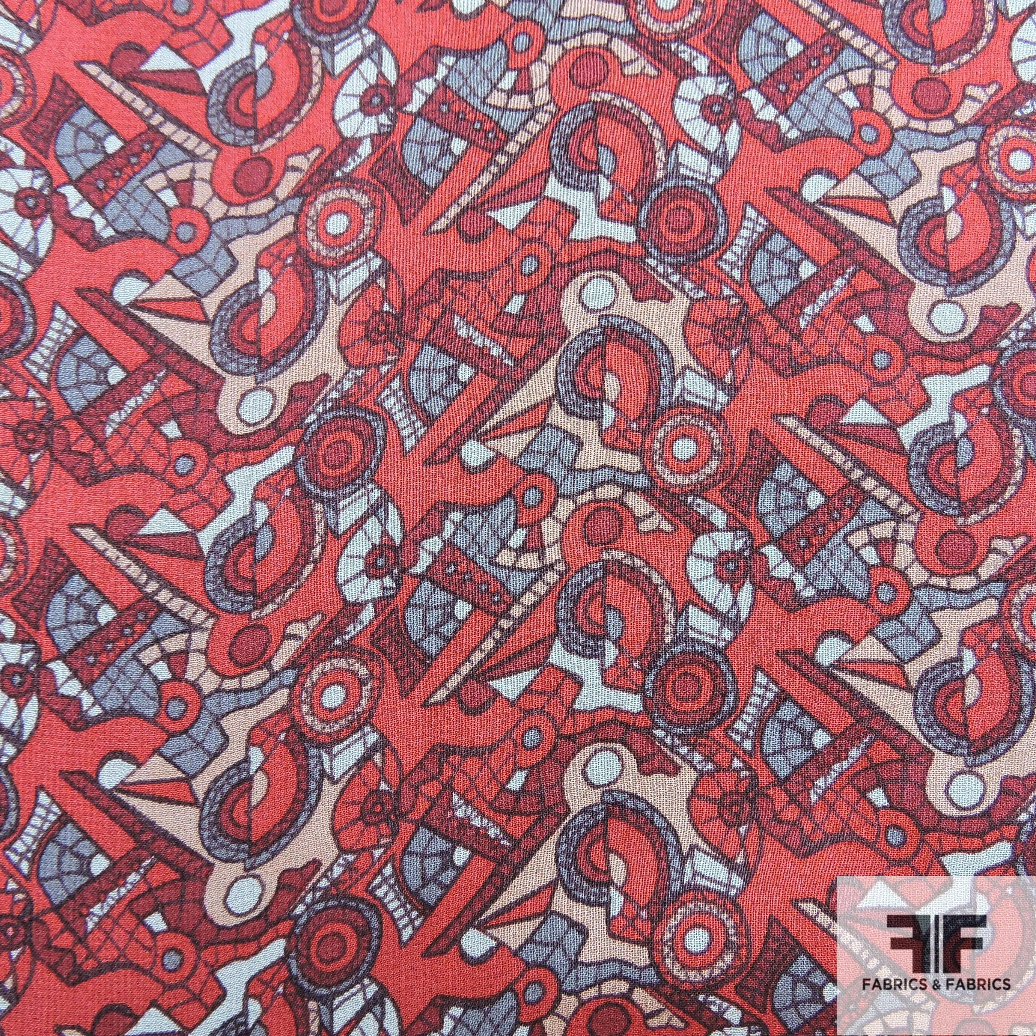 Abstract Printed Silk Chiffon - Red - Fabrics & Fabrics NY