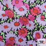 Daisy Floral Printed Silk Chiffon - Pink/Purple/Black - Fabrics & Fabrics NY