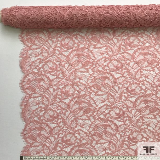 Pink Double Scalloped Leavers Lace - Fabrics & Fabrics