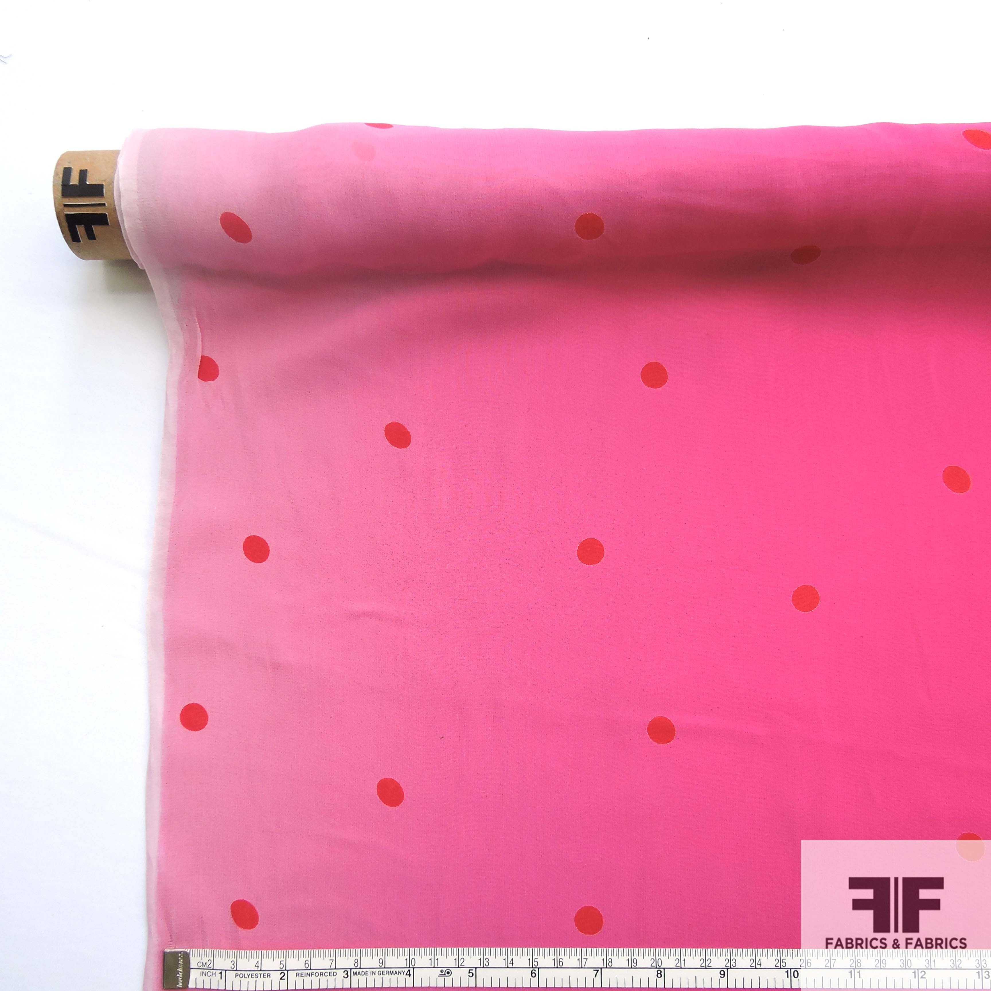 Ombre Polka Dot Printed Silk Chiffon - Red/Pink