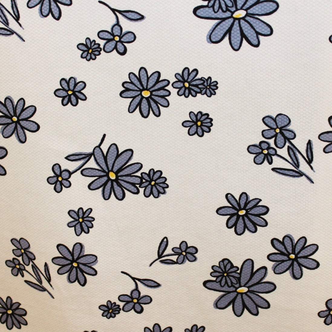 Graphic Floral Daisy Printed Cotton Pique - Blue/White