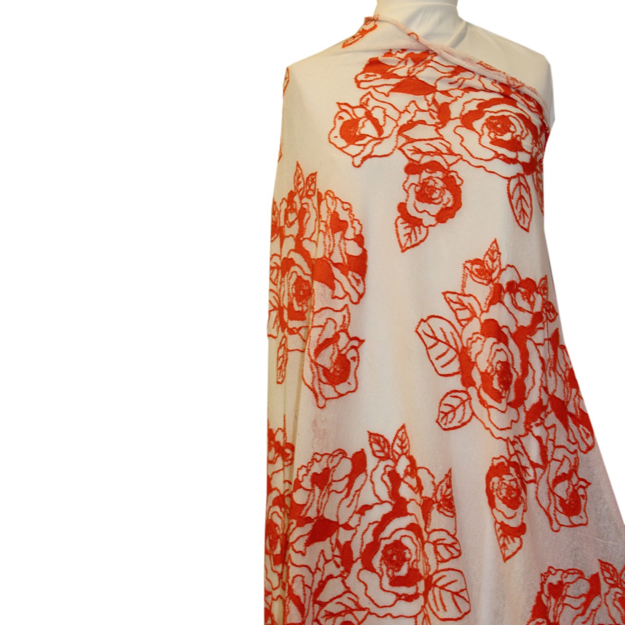 Floral Novelty Knit - Orange/White