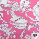 Floral Printed Silk Chiffon - White/Pink