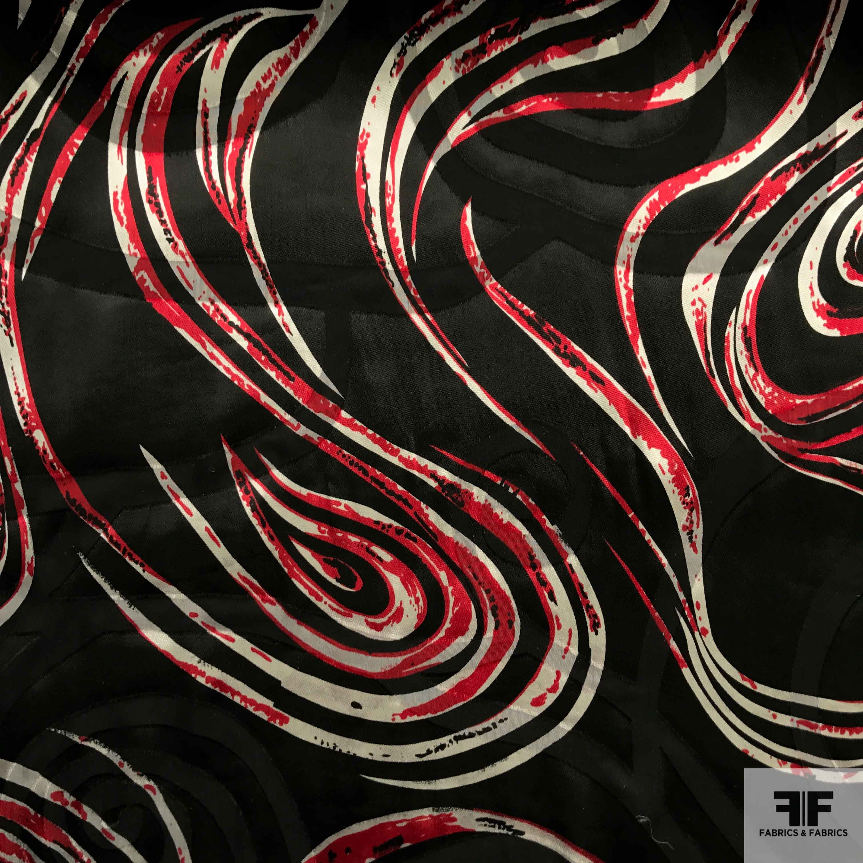 Abstract Silk Burnout - Black/Red/White - Fabrics & Fabrics NY