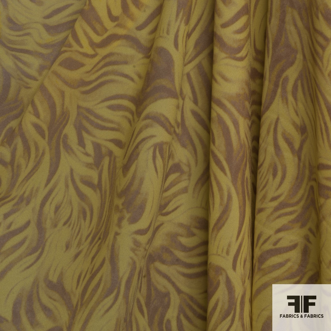 Brushstroke Leaf Silk Printed Georgette - Yellow/Tan - Fabrics & Fabrics NY
