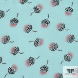 Graphic Floral Printed Silk Chiffon - Aqua