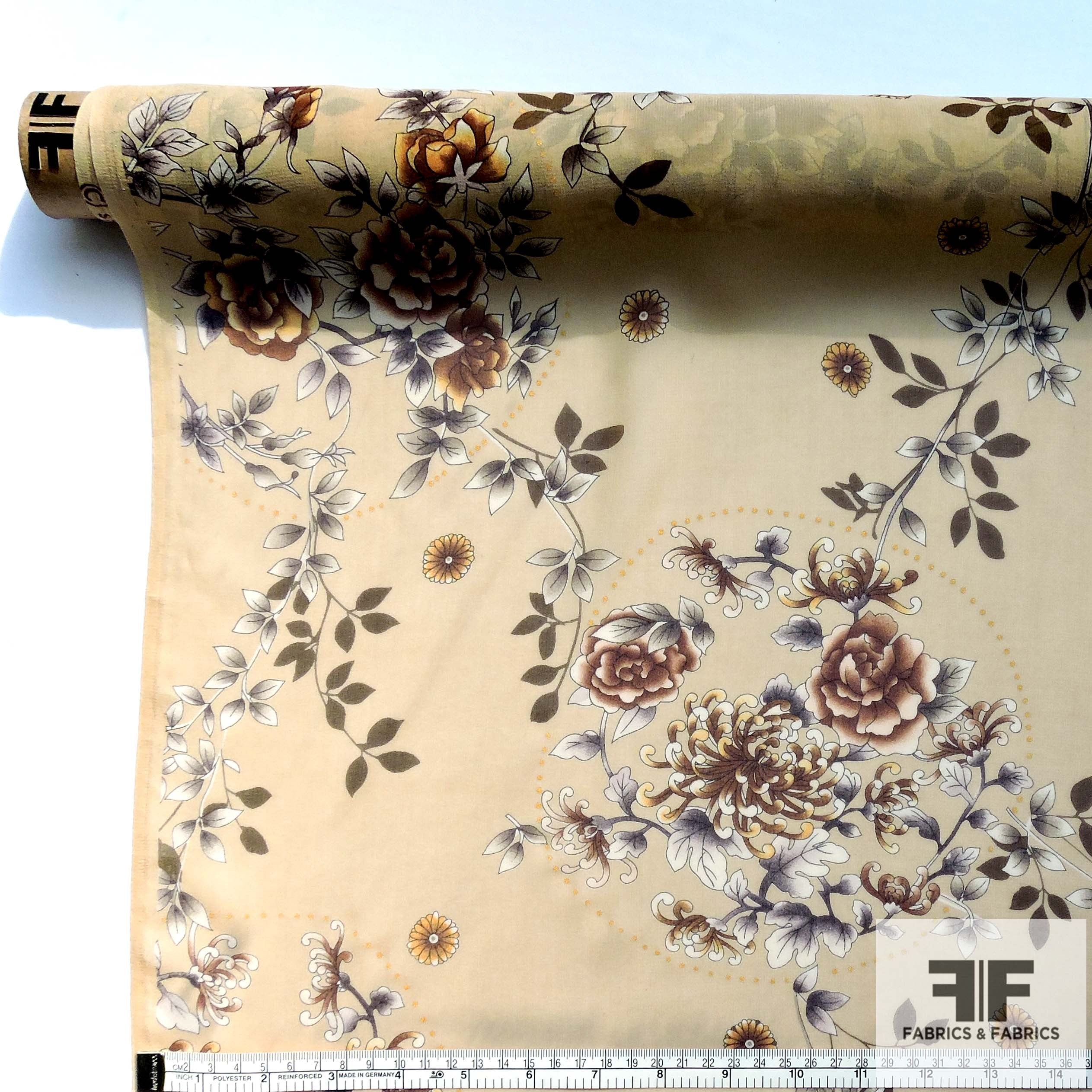 Floral Printed Silk Chiffon - Brown/Tan/Natural