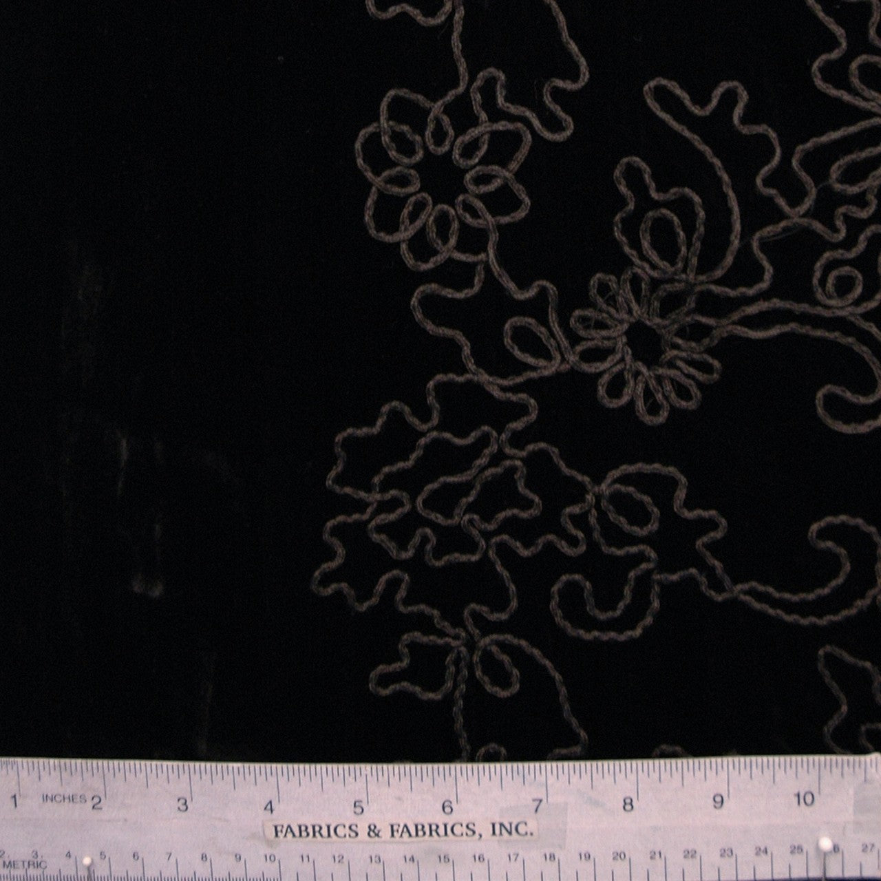 Floral Embroidered Velvet - Black/Grey