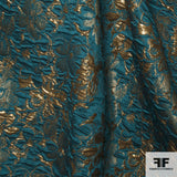 Floral Metallic Brocade fabric in Gold/Peacock Blue