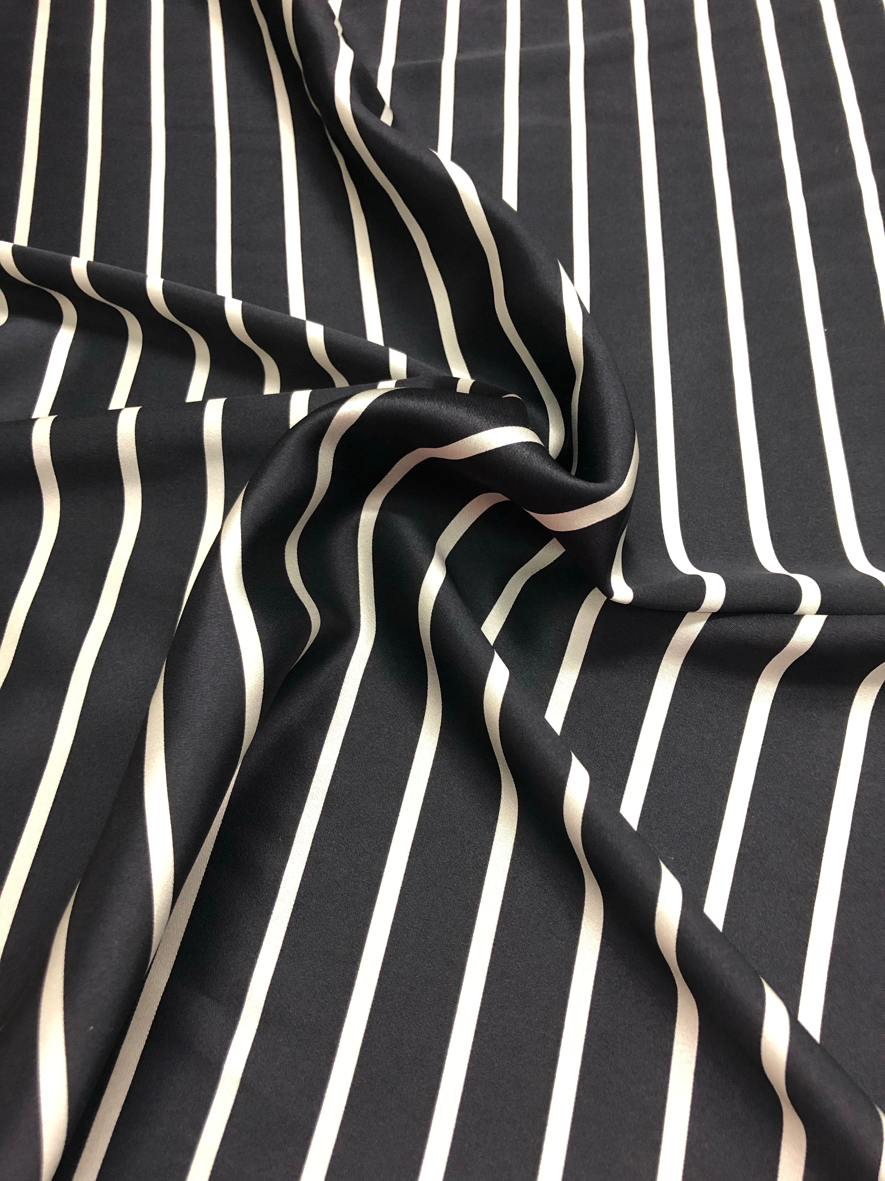 Striped Heavy Weight Double-Face Silk Charmeuse − Black/White