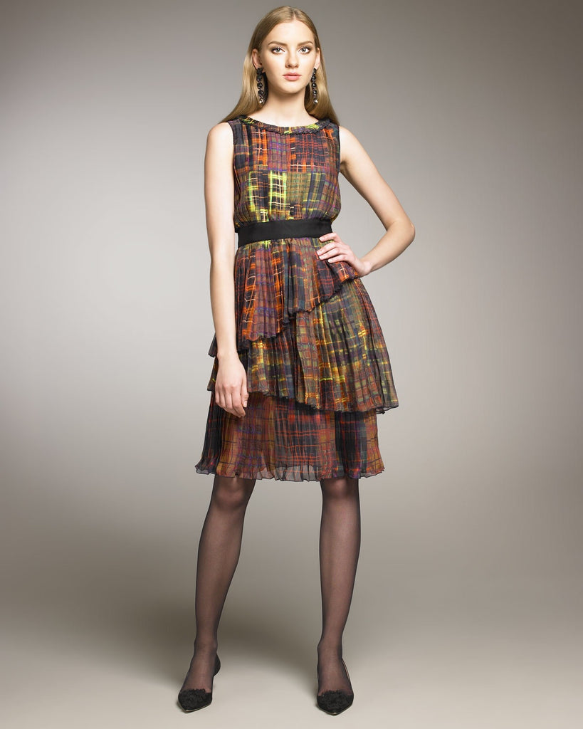 Oscar de la Renta Plaid Silk Chiffon - Multicolor – Fabrics & Fabrics