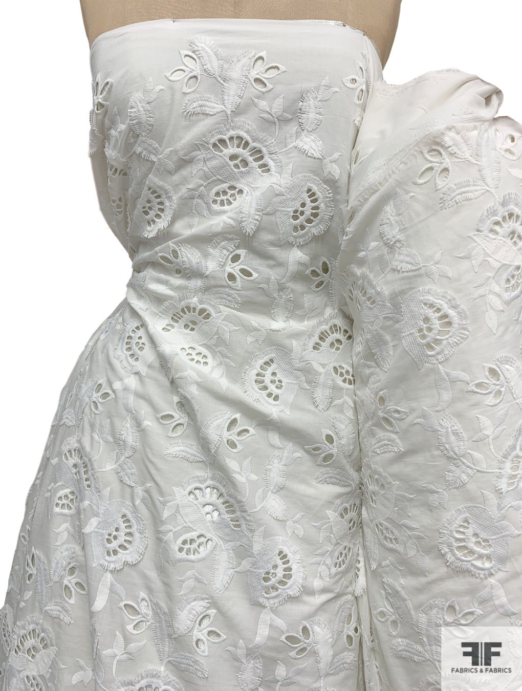 Lela Rose Floral Embroidered Cotton Voile Eyelet with Eyelash Detailing - White