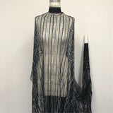 Couture Intricately Hand-Beaded Netting - Silver/Black/Multicolor - Fabrics & Fabrics
