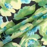 Watercolor Floral Printed Silk Chiffon - Green/Black - Fabrics & Fabrics