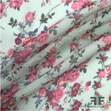 Floral Printed Silk Chiffon - Pink/Green - Fabrics & Fabrics