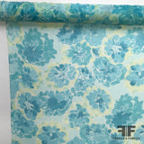 Floral Printed Silk Chiffon - Blue / Green - Fabrics & Fabrics