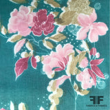 Floral Printed Silk Chiffon - Teal / Pink