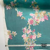 Floral Printed Silk Chiffon - Teal / Pink - Fabrics & Fabrics