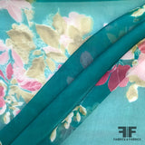 Floral Printed Silk Chiffon - Teal / Pink - Fabrics & Fabrics