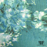 Abstract Floral Printed Silk Chiffon - Teal/White - Fabrics & Fabrics NY