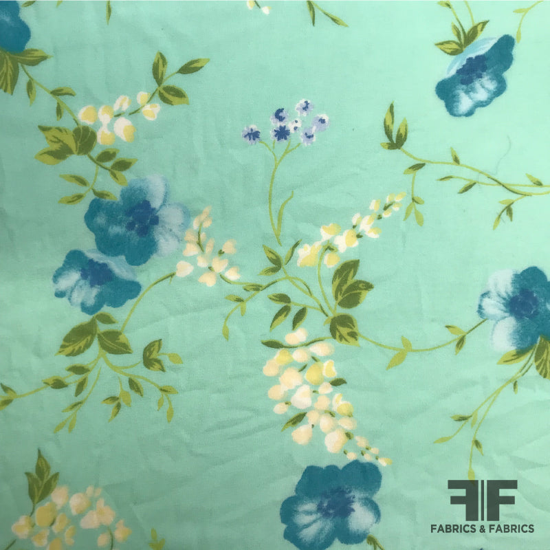 Floral Printed Silk Chiffon - Aqua – Fabrics & Fabrics
