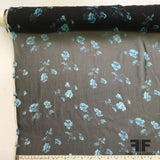Floral Printed Silk Chiffon - Black/Blue - Fabrics & Fabrics