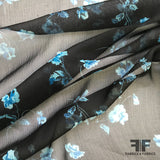 Floral Printed Silk Chiffon - Black/Blue