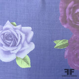 Rose Floral Printed Silk Chiffon - Royal Blue / Purple