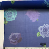 Rose Floral Printed Silk Chiffon - Royal Blue / Purple - Fabrics & Fabrics