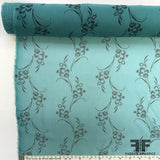 Floral Motif Printed Silk Chiffon - Teal/Black - Fabrics & Fabrics
