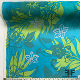 Tropical Floral Printed Silk Chiffon - Blue / Green - Fabrics & Fabrics