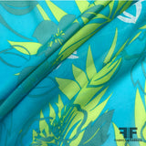 Tropical Floral Printed Silk Chiffon - Blue / Green - Fabrics & Fabrics