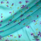 Mini Floral Printed Silk Chiffon - Aqua/Purple