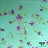 Mini Floral Printed Silk Chiffon - Aqua/Purple - Fabrics & Fabrics
