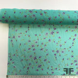 Mini Floral Printed Silk Chiffon - Aqua/Purple - Fabrics & Fabrics