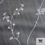 Floral Line Printed Silk Chiffon - Silver/Dark Grey