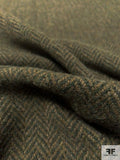 Herringbone Italian Wool - Army Green / Khaki Brown